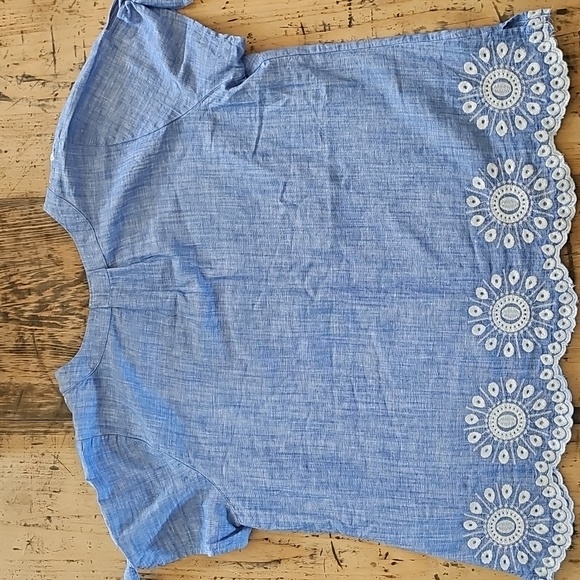 TALBOTS Linen Embroidered Square Neck Top Size XLP - Picture 3 of 5